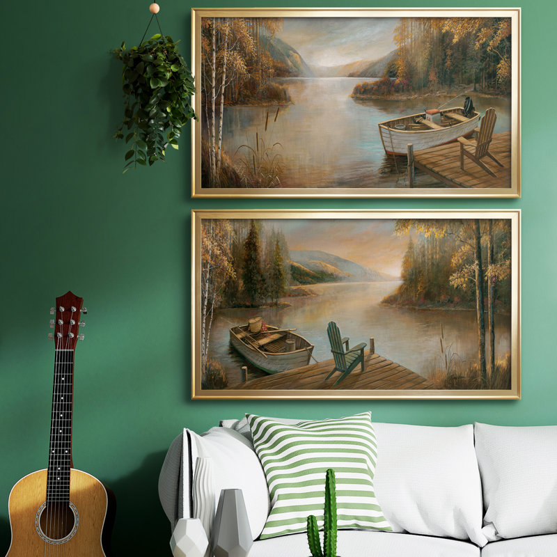 Peaceful Serenity - Ensemble de 2 peintures sur toile encadrées, H 22,5 po x l 85 po x P 1,5 po, Doré
