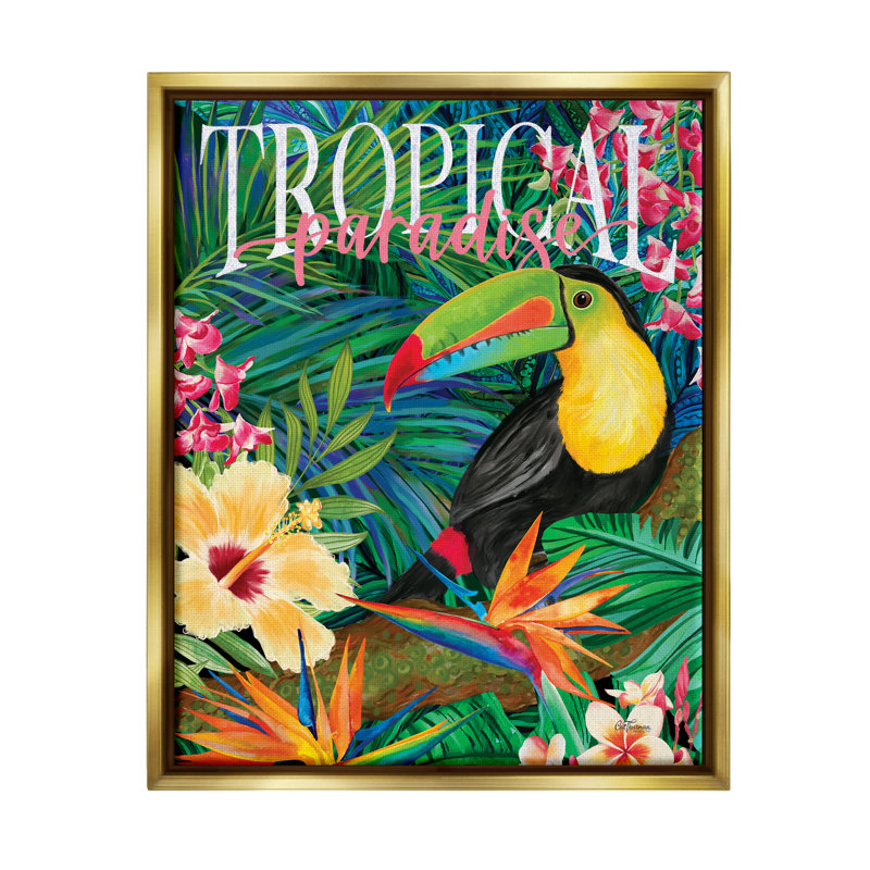 "Tropical Paradise" par Touchan Thurman Designs, H 21 po x l 17 po x P 1,7 po, Cadre flottant métallique doré