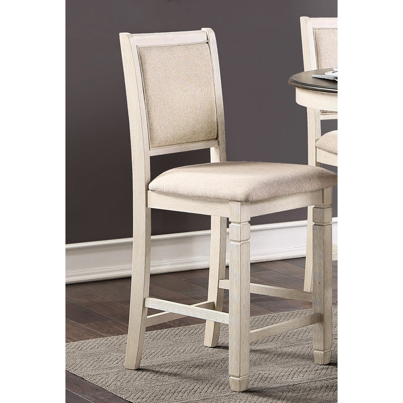 Chaises à hauteur de comptoir rembourrées en tissu texturé - blanc antique, tissu transitionnel à finition blanche