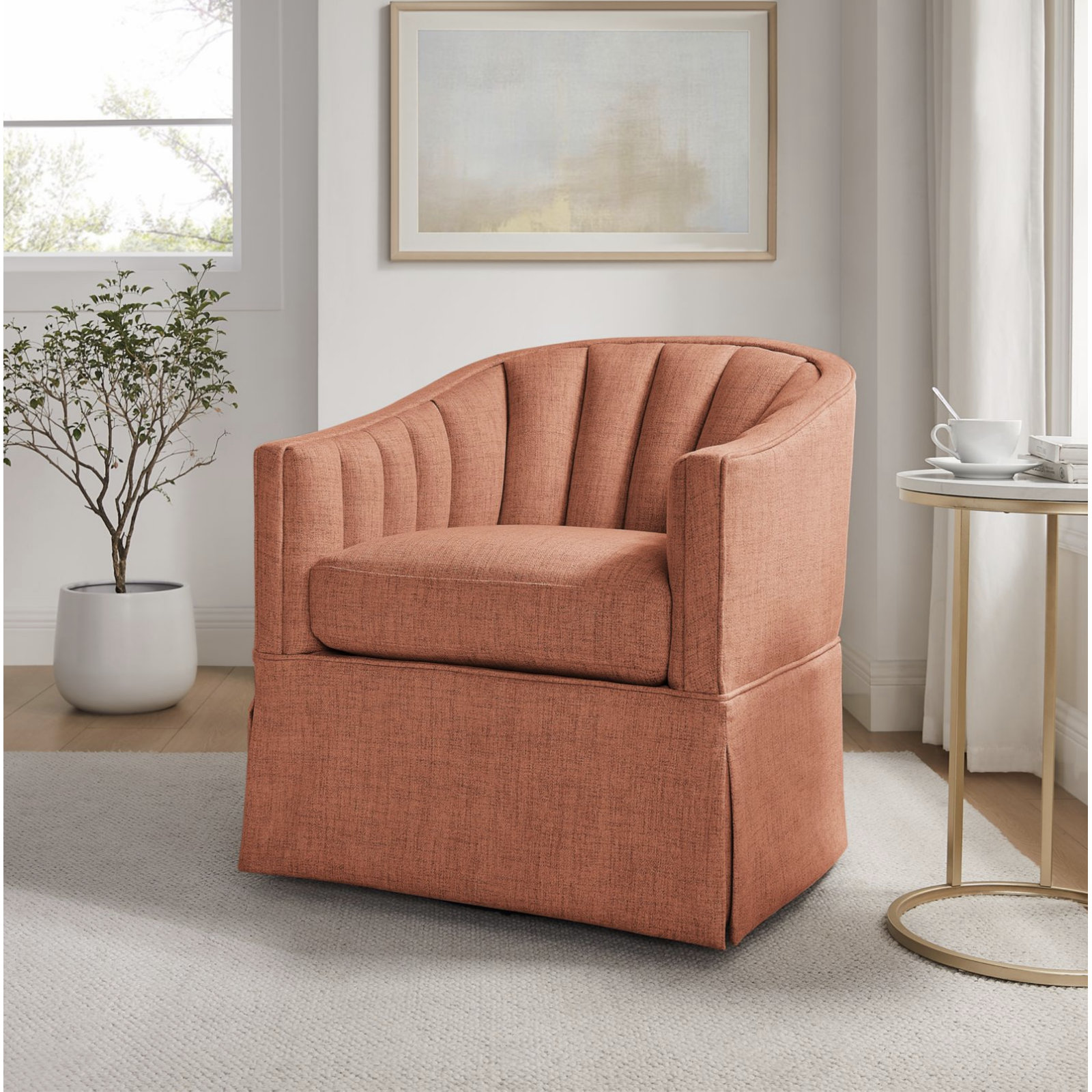 Sanibel Skirted Swivel Accent Chair, Coral