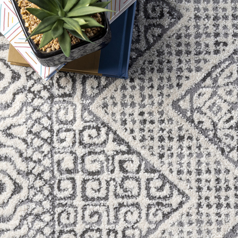 Zayan Moroccan Power Loom Performance Light Gray Rug, Round 6'
