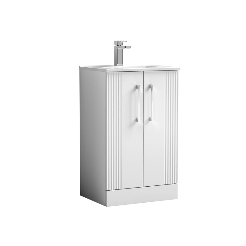 Deco 505mm Single Bathroom Vanity with Integrated Vitreous China Basin, Satin White