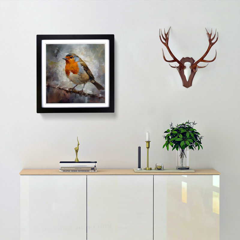 Robin Post-Impressionism No.1 - Single Picture Frame Print on Wood, Black