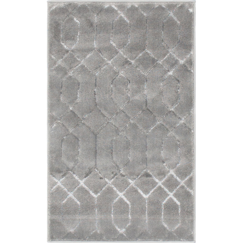 Tapis gris argenté à motif géométrique glam, Rectangle 2 pi x 3 pi 1 po