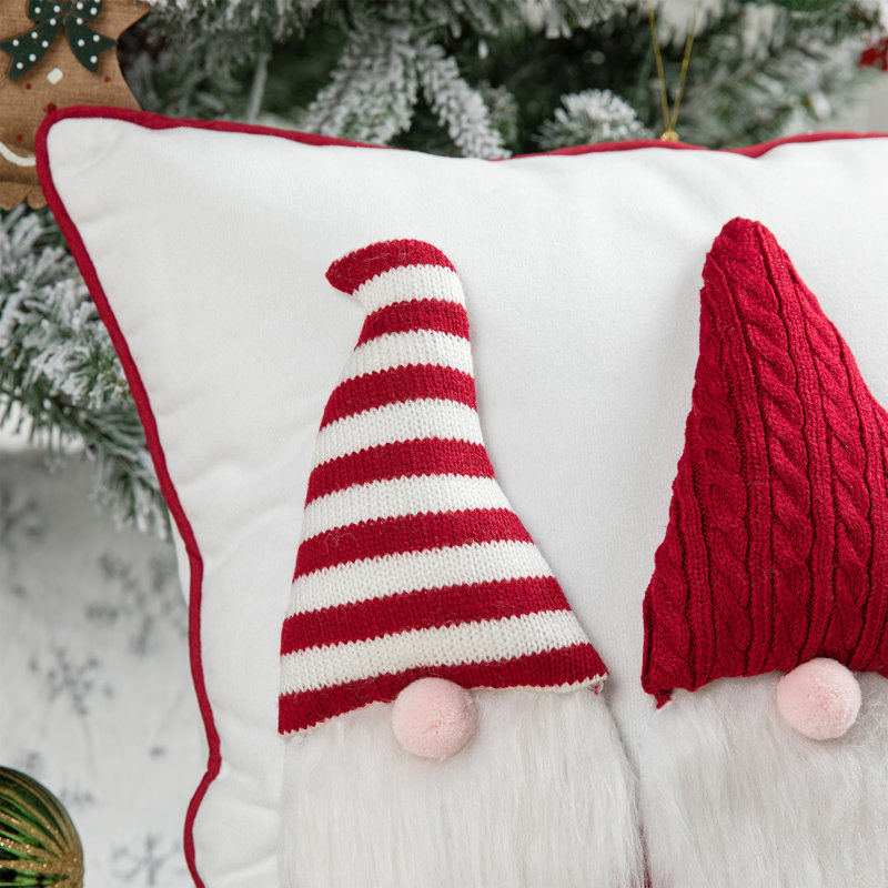 Festive Red and White Knitted Gnome Throw Pillow
