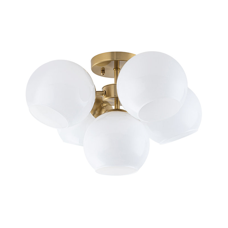 5-Light Glossy Milky Hand-Crafted Glass Semi-Flush Mount