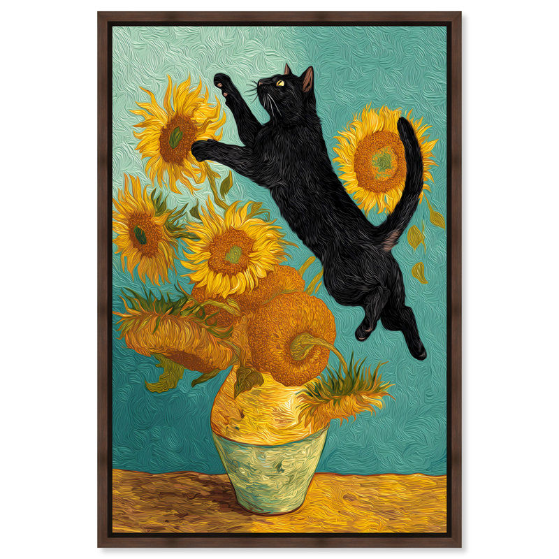 «Sunflower Kitten II», reproduction d'art sur toile encadrée par Art Remedy, cadre en noyer, 16 x 24, 25"H x 17"W