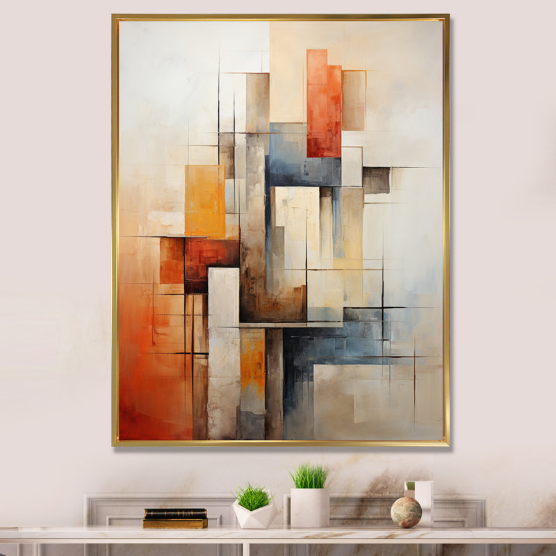 Ireatha Cubism Fragmented Perspectives II - impression, H 44 po x l 34 po x P 1,5 po, Cadre flottant doré