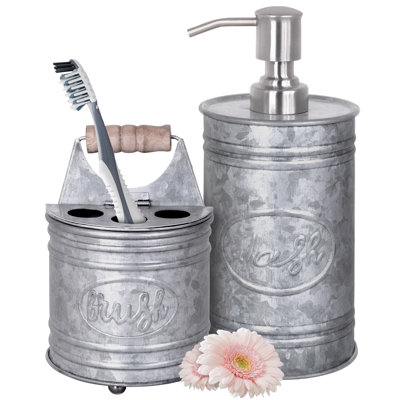 Maryl Rustic Matte Black 2 PC Bathroom Accessory Set With Farmhouse Soap Dispenser