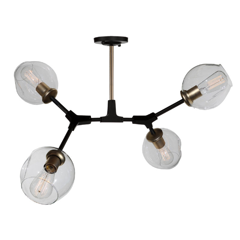 Ellar Glass Semi Flush Mount, Vitage Brass