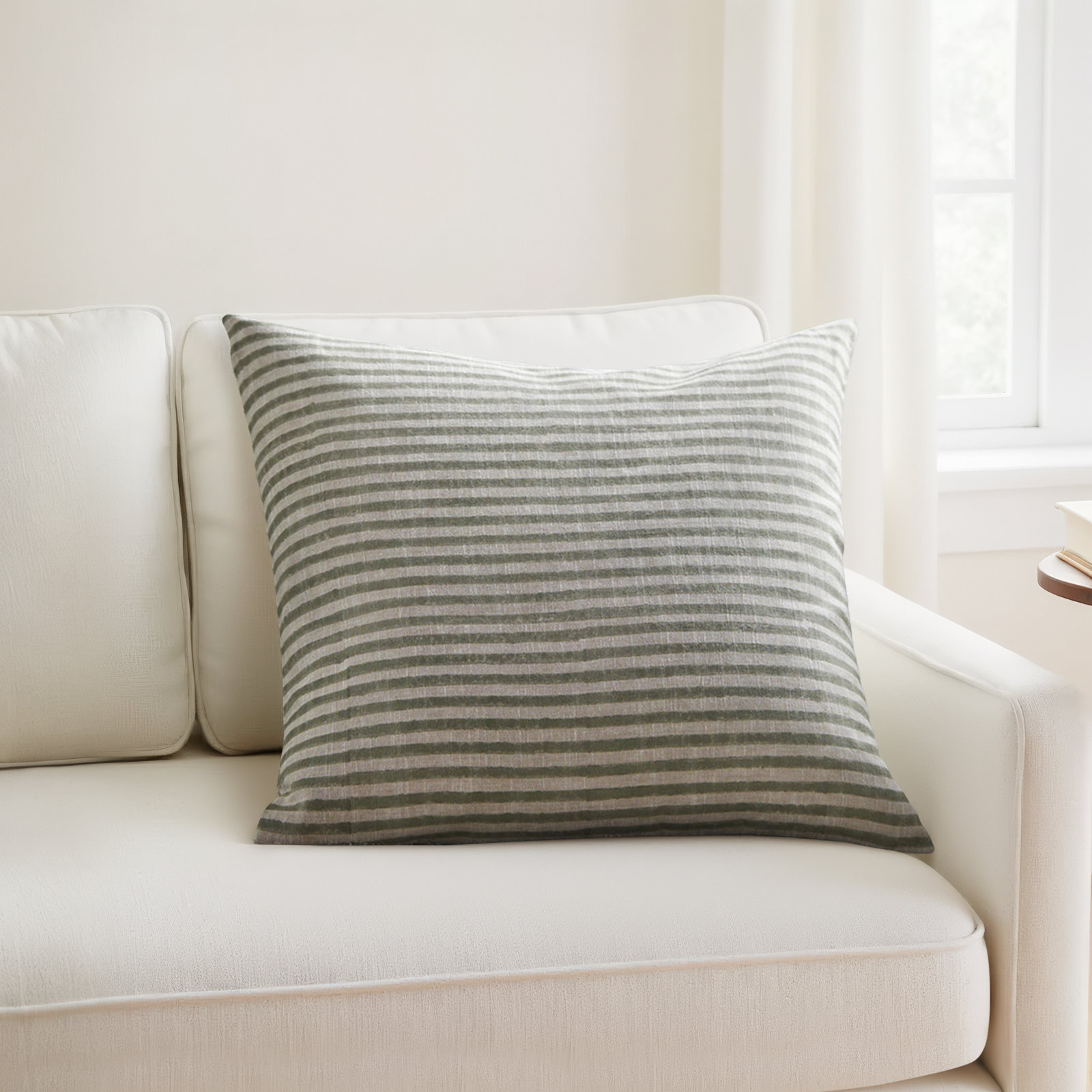 Elanie Linen Blend Throw Square Pillow, 22" x 22", Light Sage, Pillow Cover Only - No Insert