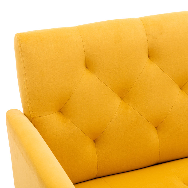 Jaunius 78.994Cm Wide Tufted Velvet Armchair, Mustard Velvet
