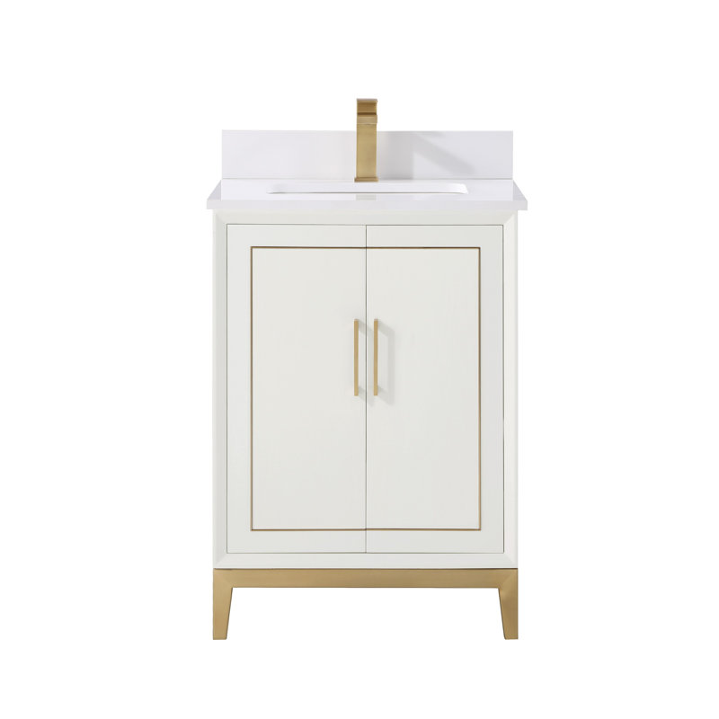Gracie 24'' Single Bathroom Vanity with Top, White Quartz/Single Faucet Mount, Satin White (Cream White)