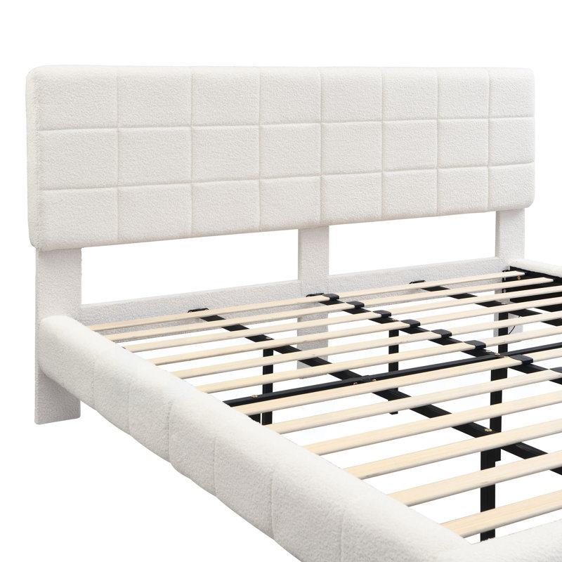 White  Boucle Floating Bed with Light,King, King