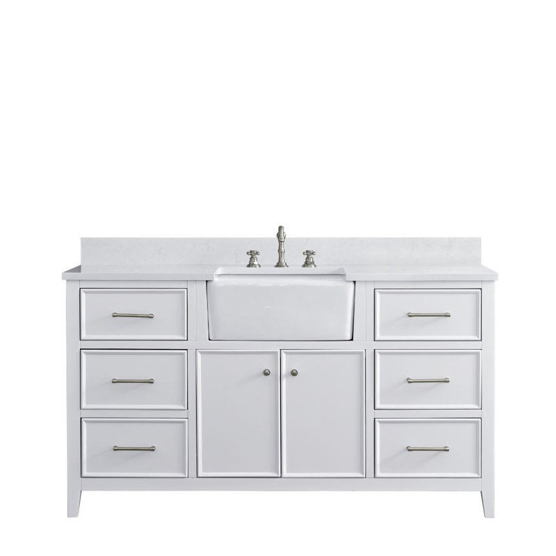 Aisa 60" Single Bathroom Vanity, White/Brushed Nickel