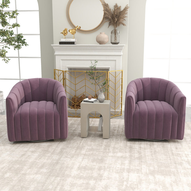 Annelotte Velvet Swivel Barrel Chair, Purple