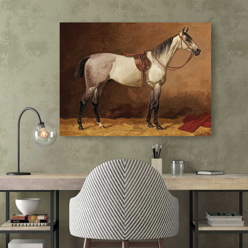 Saddled Sport Horse by Emil Volkers - No Frame Art Prints on Canvas, 50cm H  x 70cm W  x 4cm D
