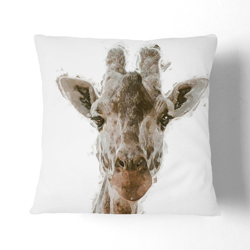 Curious Giraffe In Abstract Square Throw Cushion, 40cm H x 40cm W x 15cm D