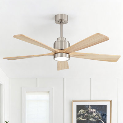 Whisper Solid Wood Ceiling Fan Light With Remote Control And Silent Dc Motor，Sand Nickel&Beige