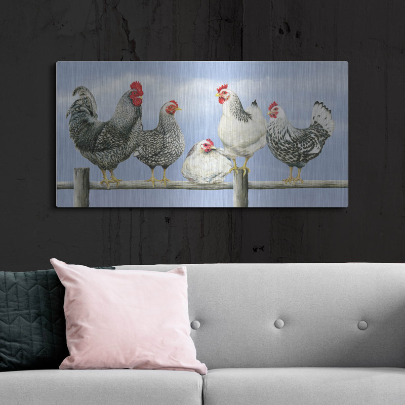 «Black White Hens 1» par Janet Pidoux, H 24 po x l 48 po