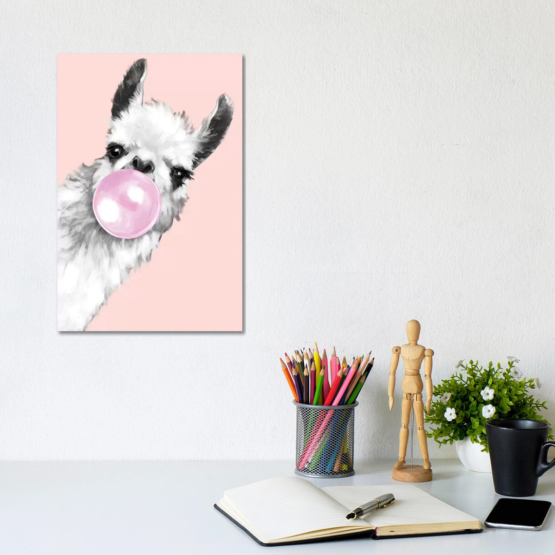 Sneaky Llama Blowing Bubble Gum by Big Nose Work - Print on Canvas