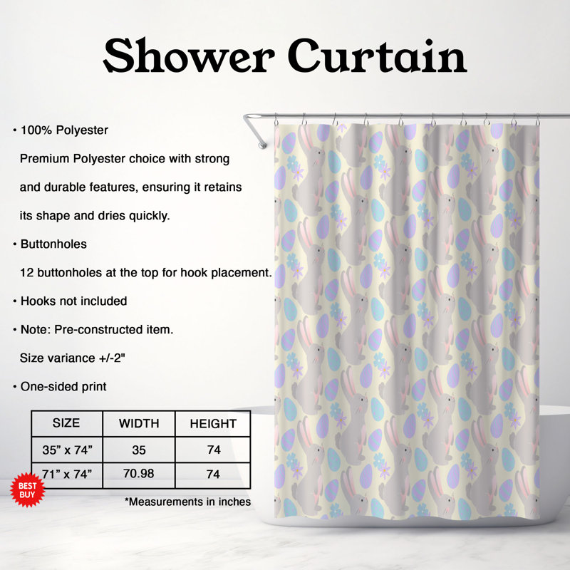 Rideau de douche standard 1 pièce Bunny Delight, H 74 po x l 71 po