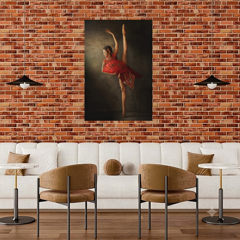«Red Fan Ballet Dancer», reproduction d'art murale contemporaine abstraite, H 48 po x l 32 po