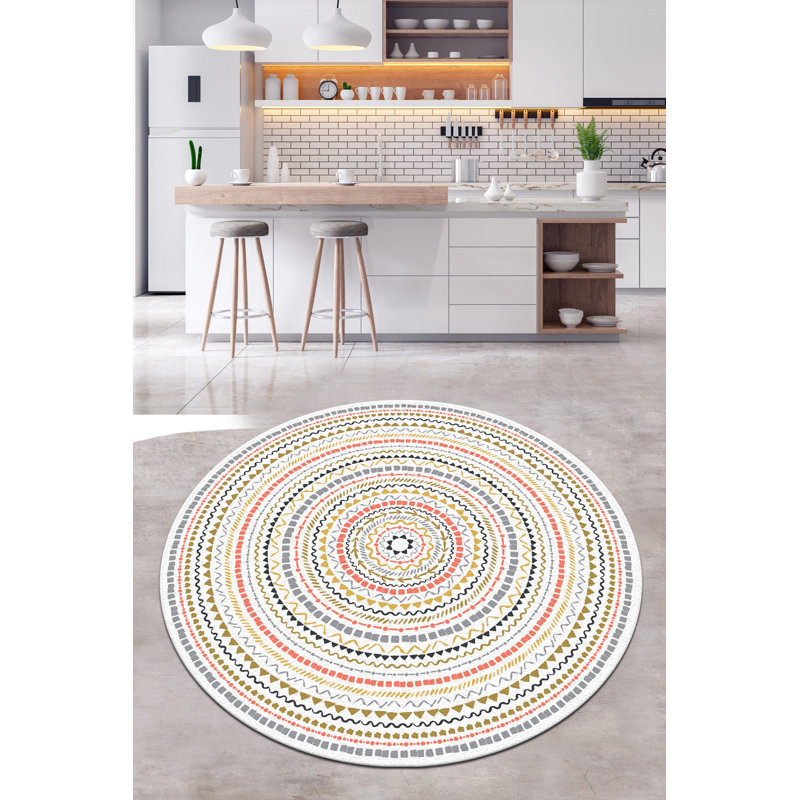 Antibacterial Round Carpet, 6.6 ft Diameter, 100% Polyester, 0.4 in Pile Height | Non-Slip Underside, Machine Washable, 700 g/m² | Ideal for Living Room, Bedroom, and Play Areas, Easy Maintenance