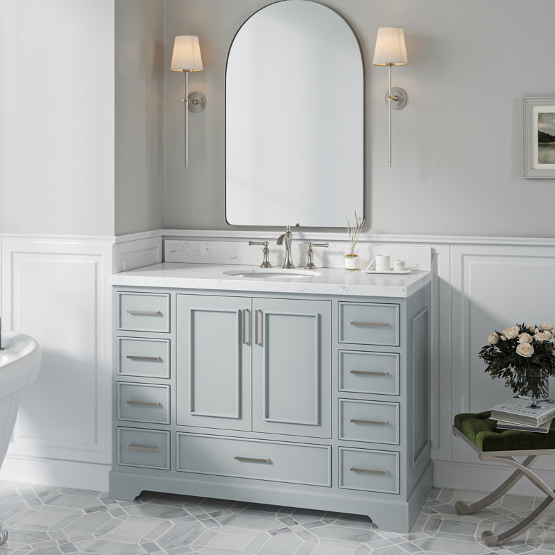 Ensemble de meuble-lavabo simple 48,25 po avec plateau en quartz Abshire, Gris