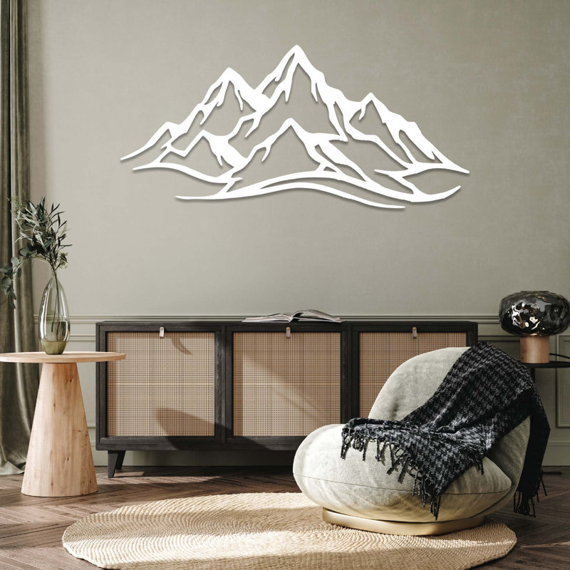 Art mural en métal Mountain Range, Blanc, H 22 po x l 47 po