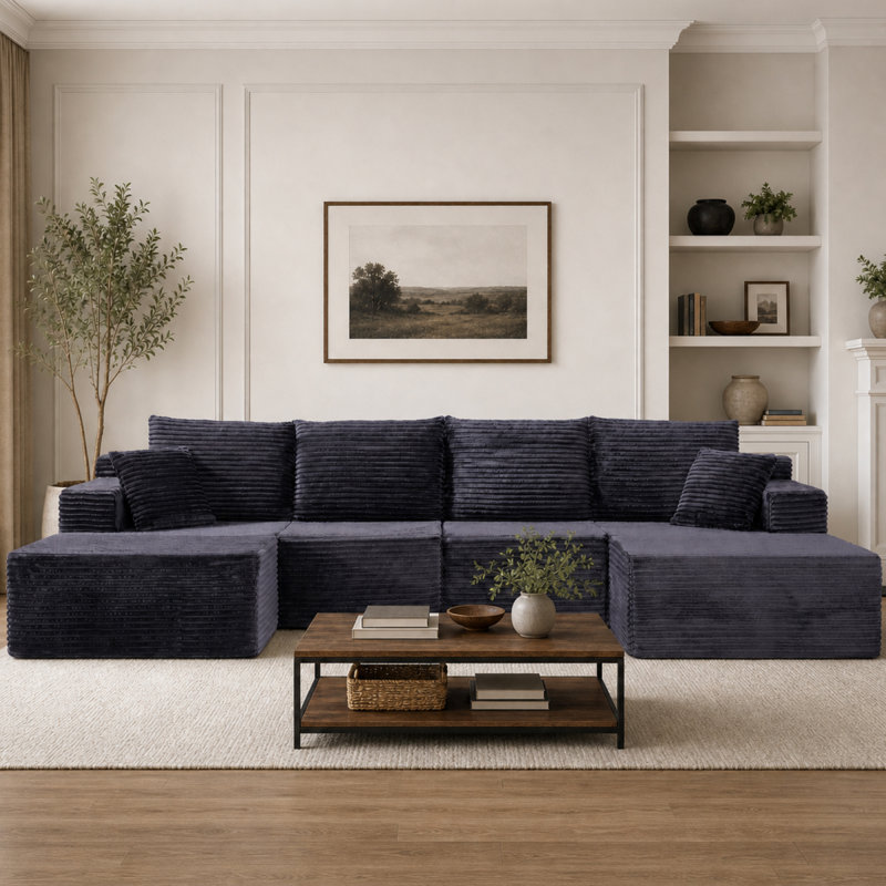 Canapés Compression Cloud, canapé moderne modulaire en velours côtelé de 131 pouces pour la maison, Gris