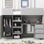 Lit mezzanine gris avec bureau intégré, garde-robe et rangement