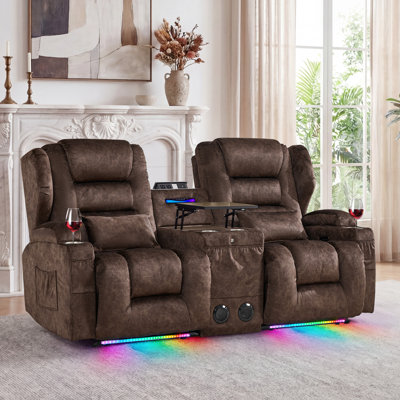 Canapé inclinable électrique Loveseat, canapé inclinable en velours avec console, siège de cinéma extra large