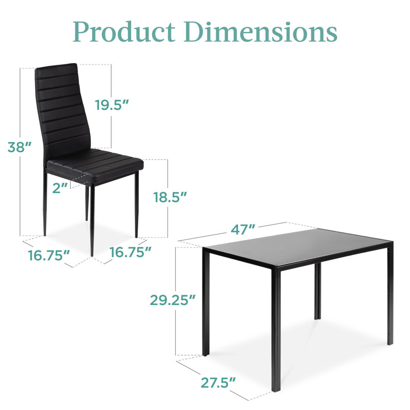 Hekimhan 5-Piece Kitchen Dining Table Set w/ Glass Tabletop, 4 Faux Leather Chairs, Black, Black