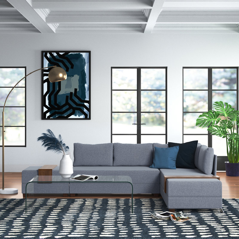 Canapé modulaire 4 pièces Highlawn, Face à la droite, 100 % coton bleu