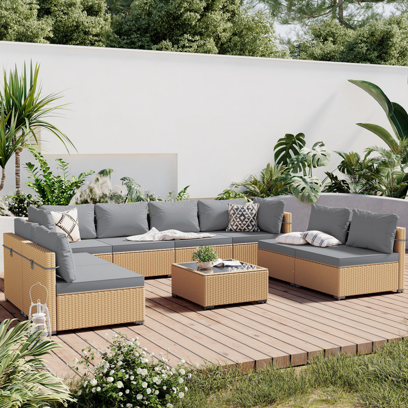 Briara 8 - Person Modular Patio Conversation Set with Cushions, Light Gray