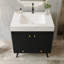 Meuble-lavabo moderne de 29,9 po avec pieds en métal, armoire à grain de bois noir, comptoir en marbre et lavabo en céramique, boutons dorés, sans miroir-271607000-284347315