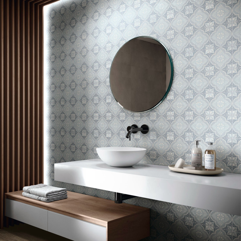 Flora Moda | 6"x6" Siena Porcelain Encaustic Look Floor & Wall Tile, Siena Denim