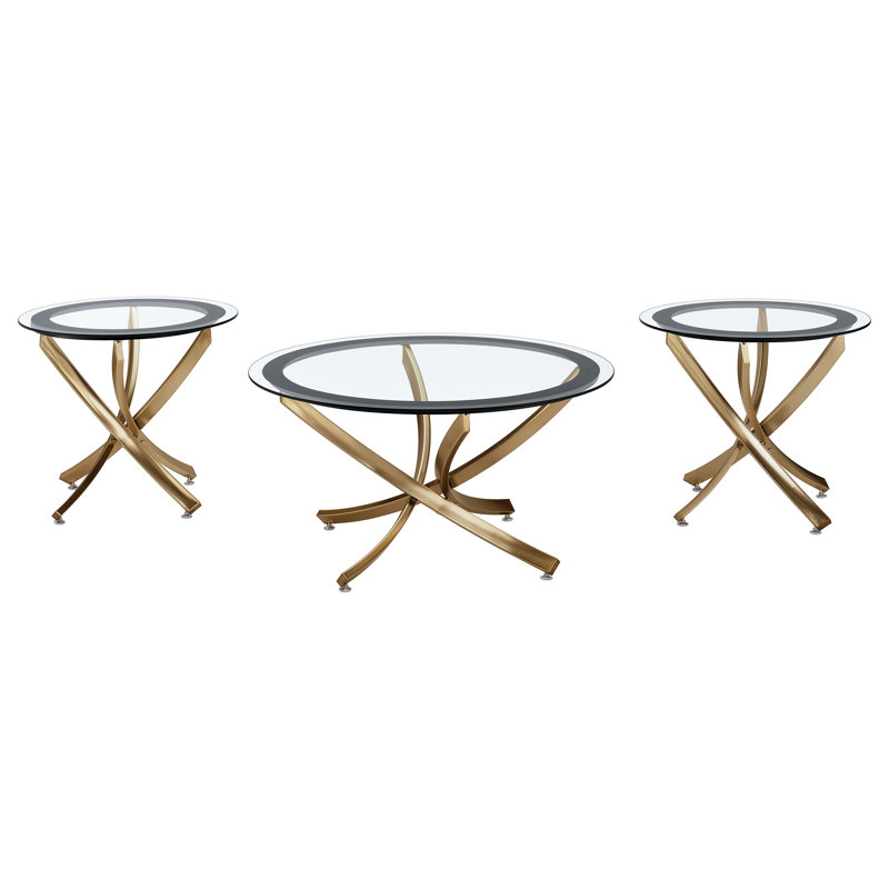 Ensemble de tables basses Cherline, Doré, 3 pièces: 2 tables de bout, table basse