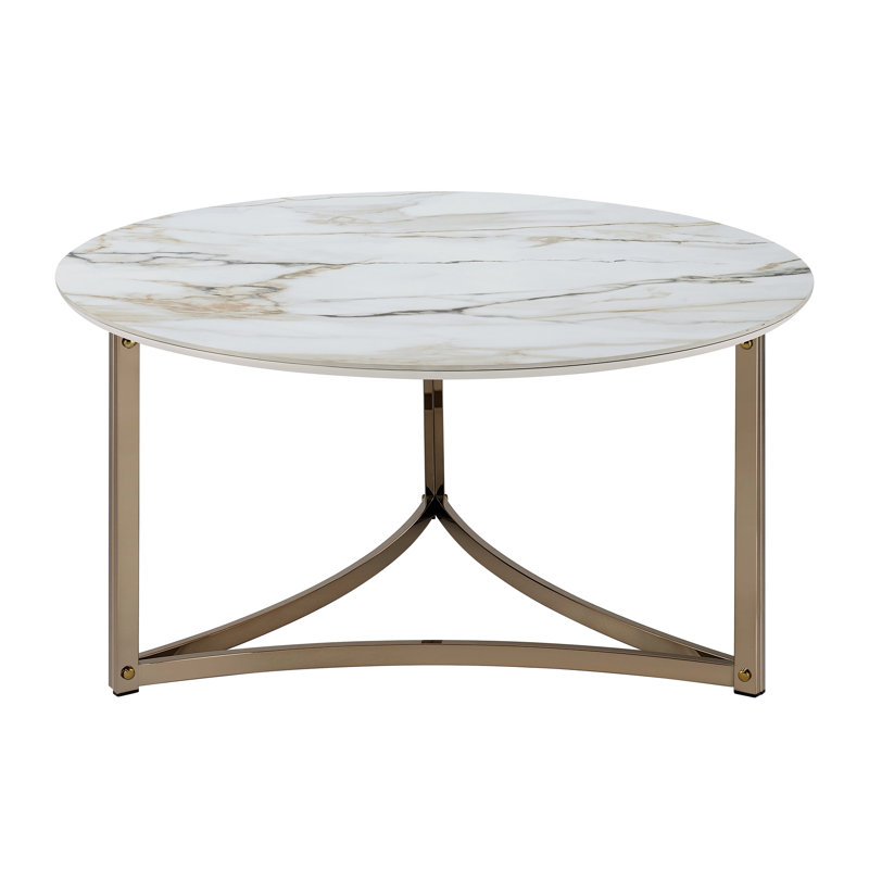 Table basse en pierre frittée avec un magnifique motif champagne