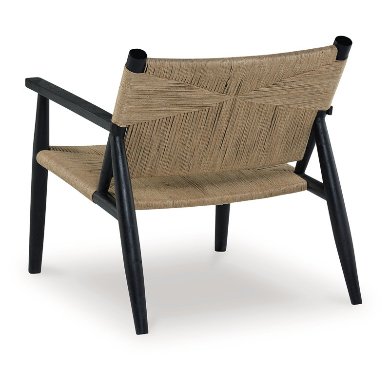Black and Natural Jute Upholstered Accent Chair with Solid Wood Frame