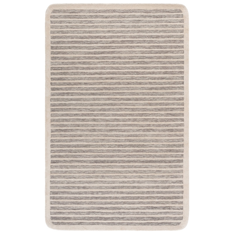 Ebony Hand Tufted Wool/Cotton Striped Rug in Brown/Ivory, Rectangle 5' x 8'