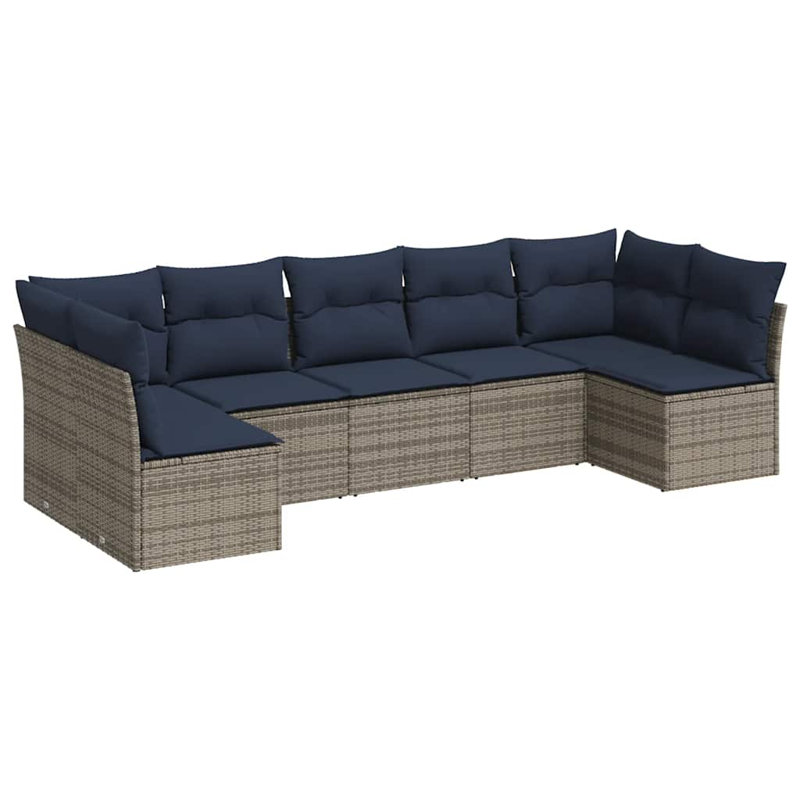 Ensemble de canapé de patio 7 pièces avec coussins pour l'extérieur, Marine, Gris