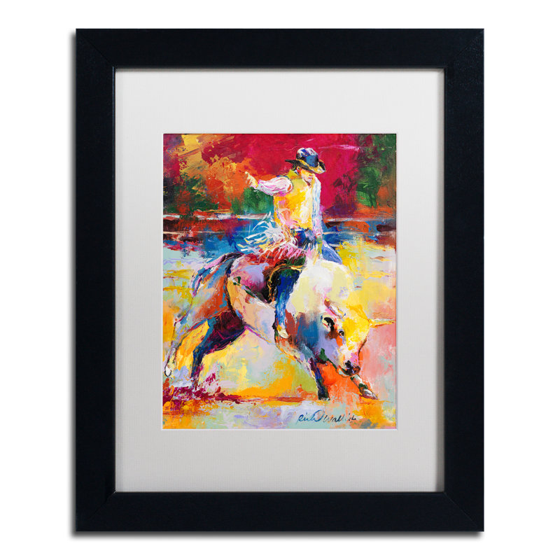 « rodeo », reproduction sur toile, H 14 po x l 11 po x P 0,5 po, Cadre noir, Blanc