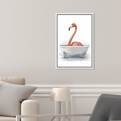 «Bathaign Flamingo», peinture sur toile à cadre flottant