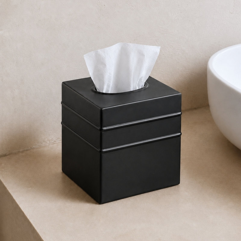 Border Embossed Metal Tissue Box Cover, Black