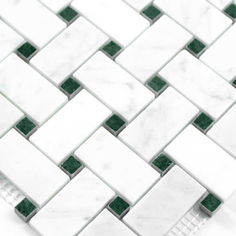 Carreau de mosaïque en marbre poli Carrara, Blanc, vert