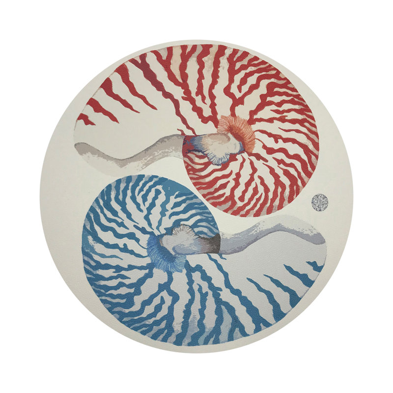 Nautilus Vegan Leather Round Coasters, Coral Turquoise