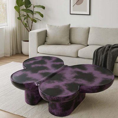 Table basse moderne en faux travertin texturé, mauve et noir, parfaite pour les salons et les bureaux
