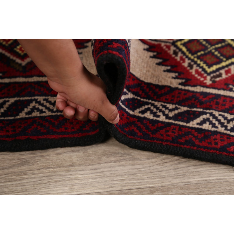 Tapis décoratif en laine de conception unique noué à la main New Age Balouch Ivoire 3 pi 3 po x 6 pi 1 po Bedirhan